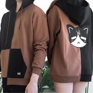 NWT Ebiko EBI Half & Half Hoodie - Black and Brown